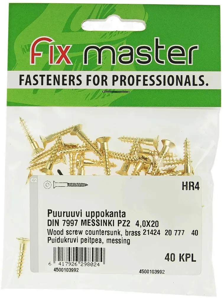 Fix Master puuruuvi uppokanta, messinki 4,0X20 40kpl