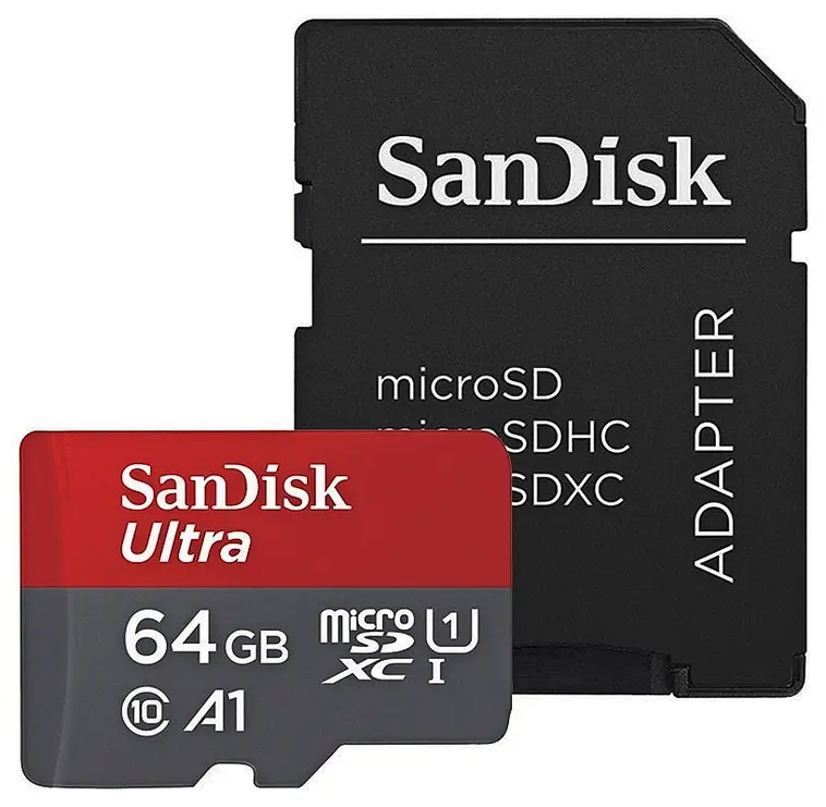 Sandisk 64gb microsd kortti + sd-kortti adapteri 100mb class10