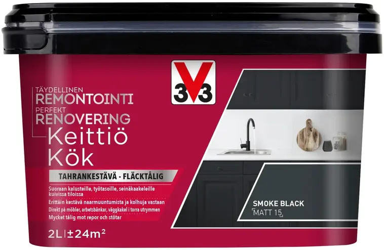 V33 Remontointimaali keittiö 2L Smoke black matt | Prisma verkkokauppa