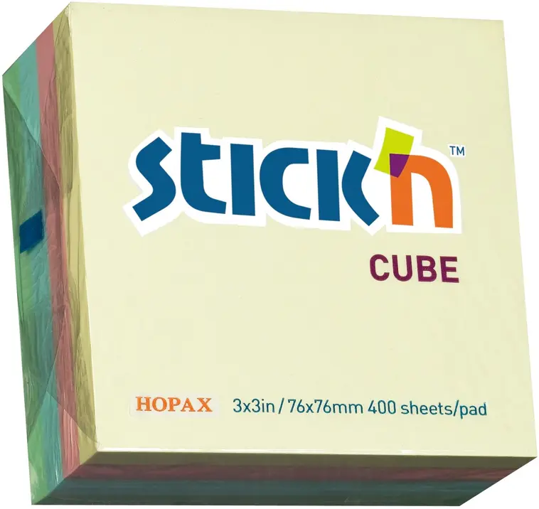 Hopax viestilappukuutio Stick'n 4 väriä 76x76mm 400 lappua