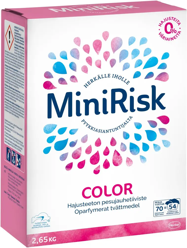Mini Risk 2,65kg Color pyykinpesujauhe kirjo-ja yleispyykkiin herkkäihoisille hajusteeton