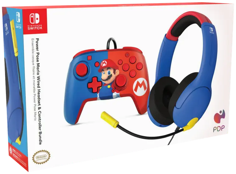 Switch Super Mario bundle - Airlite kuulokkeet & Deluxe ohjain