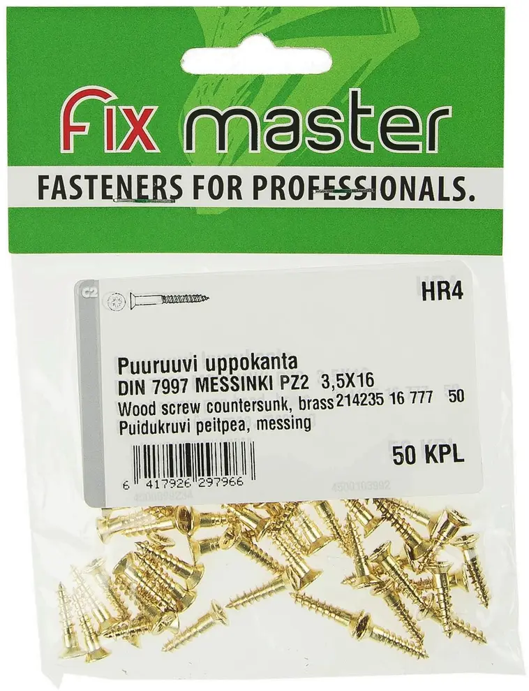 Fix Master puuruuvi uppokanta messinki PZ2 3,5X16 50kpl