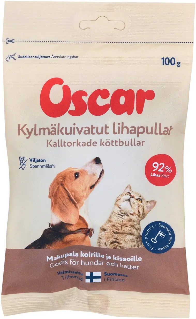 Oscar Kylmäkuivatut lihapullat koirille ja kissoille täydennysrehu 100g