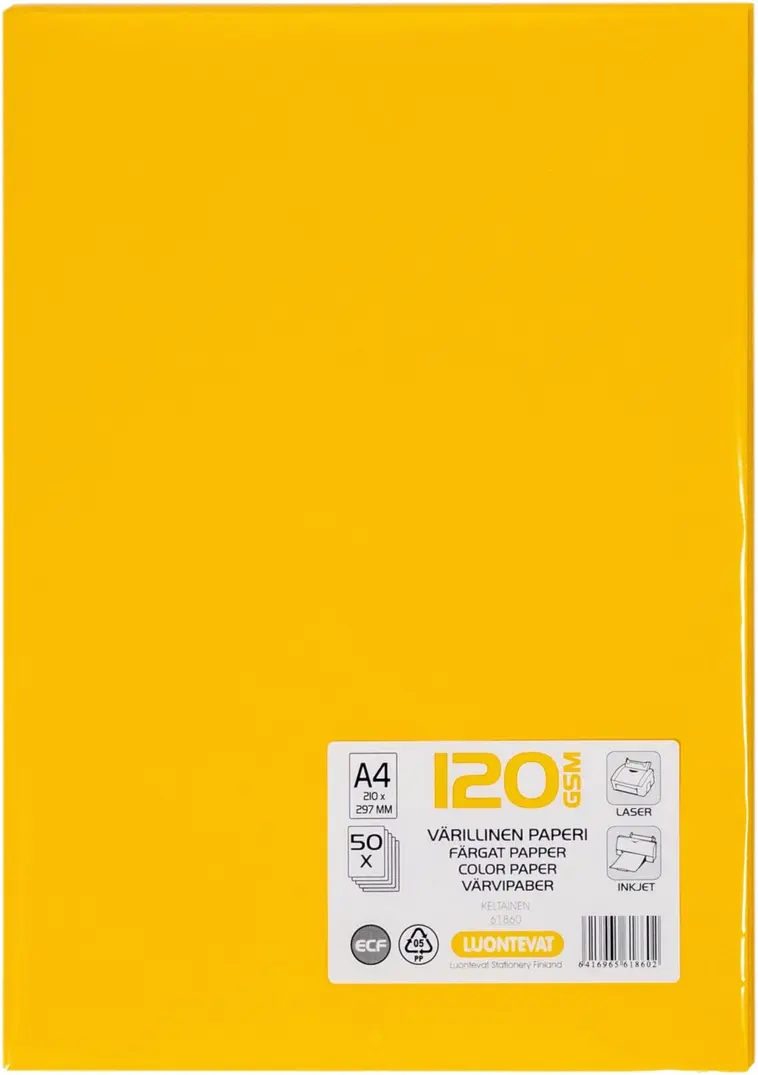 Luontevat A4 50 kpl värillinen tulostuspaperi 120 gsm keltainen