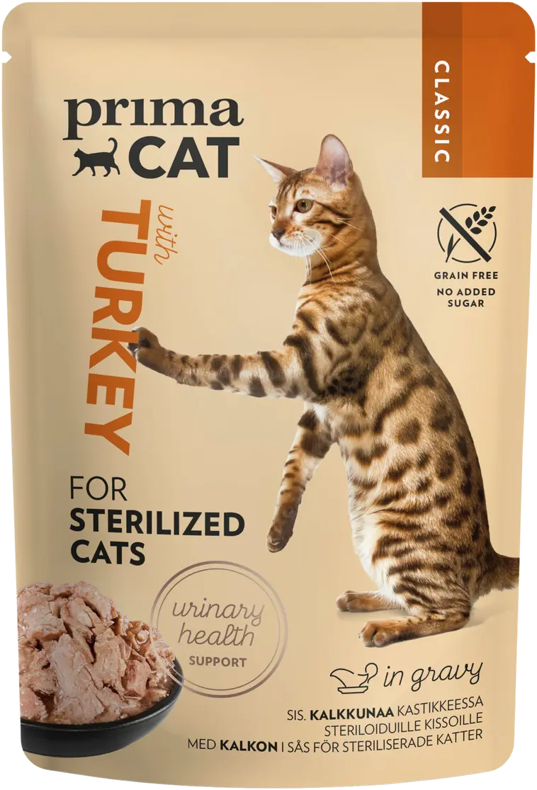 PrimaCat Classic Kalkkunaa kastikkeessa steriloiduille kissoille 85 g