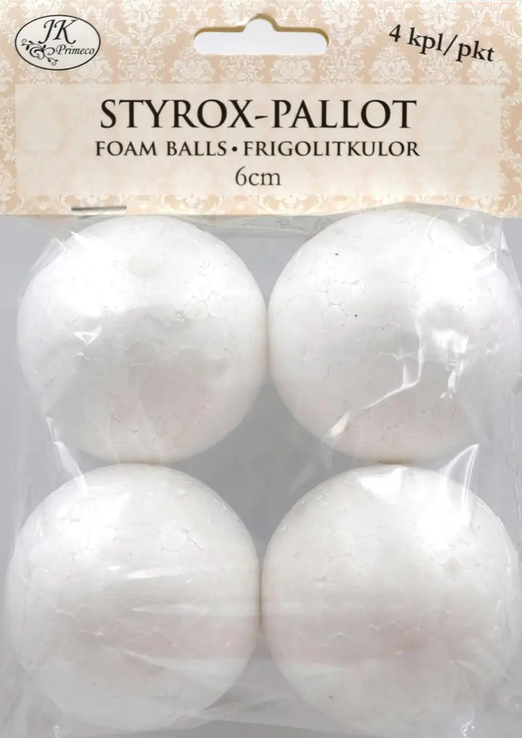 J.K. primeco styrox-pallo 6cm 4kpl/pkt