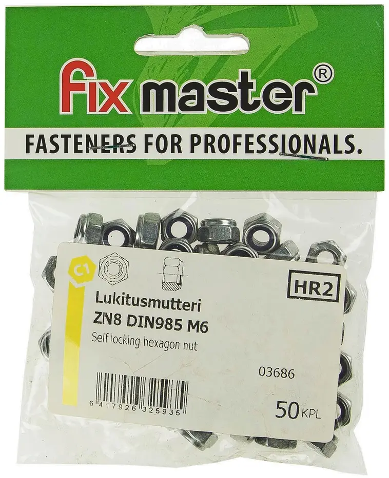 Fix Master nylock-lukitusmutteri M6 sinkitty 50kpl