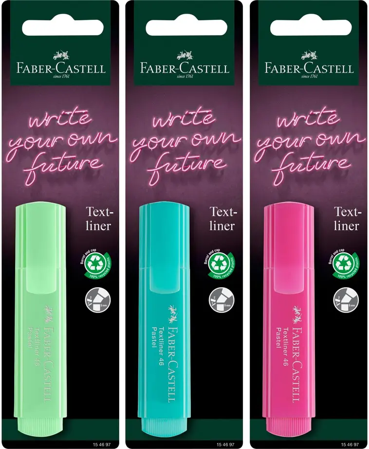 Korostuskynä Faber-Castell 46 pastelli pinkki,turkoosi,vaalean vihreä - 1