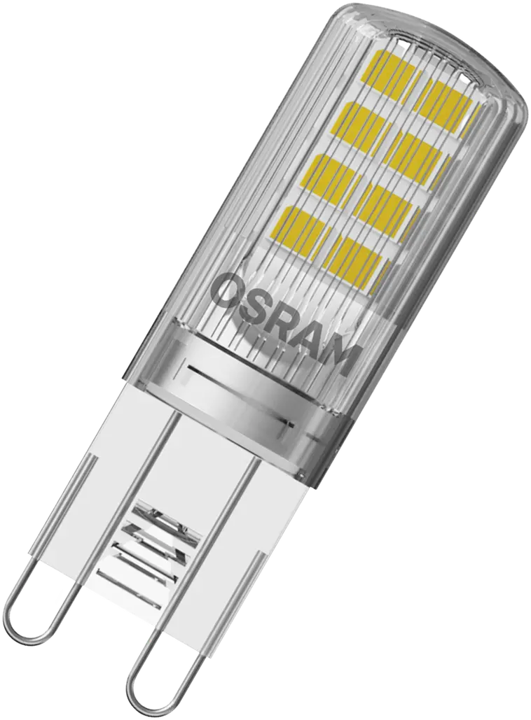 Osram LED PIN 2,6W/2700K G9 ei-himmennettävä kirkaskupuinen LED-pienoislamppu. Kupu muovia. Valovirta 320 lm (vastaa 30 W:n hehkulamppua). Pakkaus sisältää kaksi lamppua. - 2