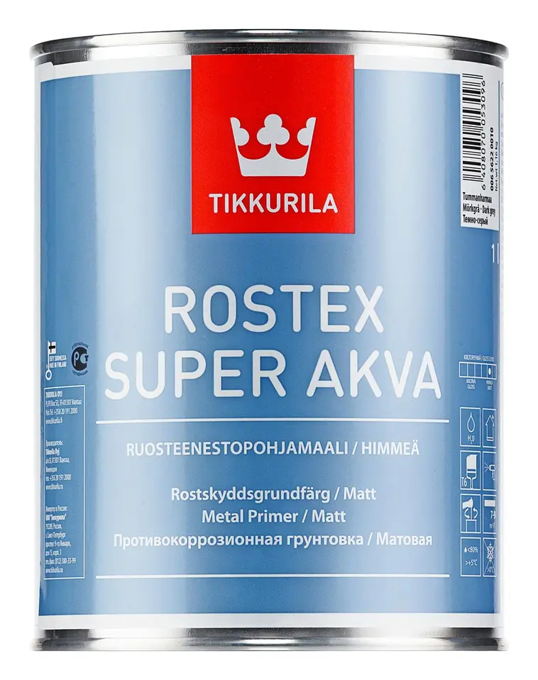 Tikkurila Rostex Super Akva ruosteenestopohjamaali 1l tummanharmaa