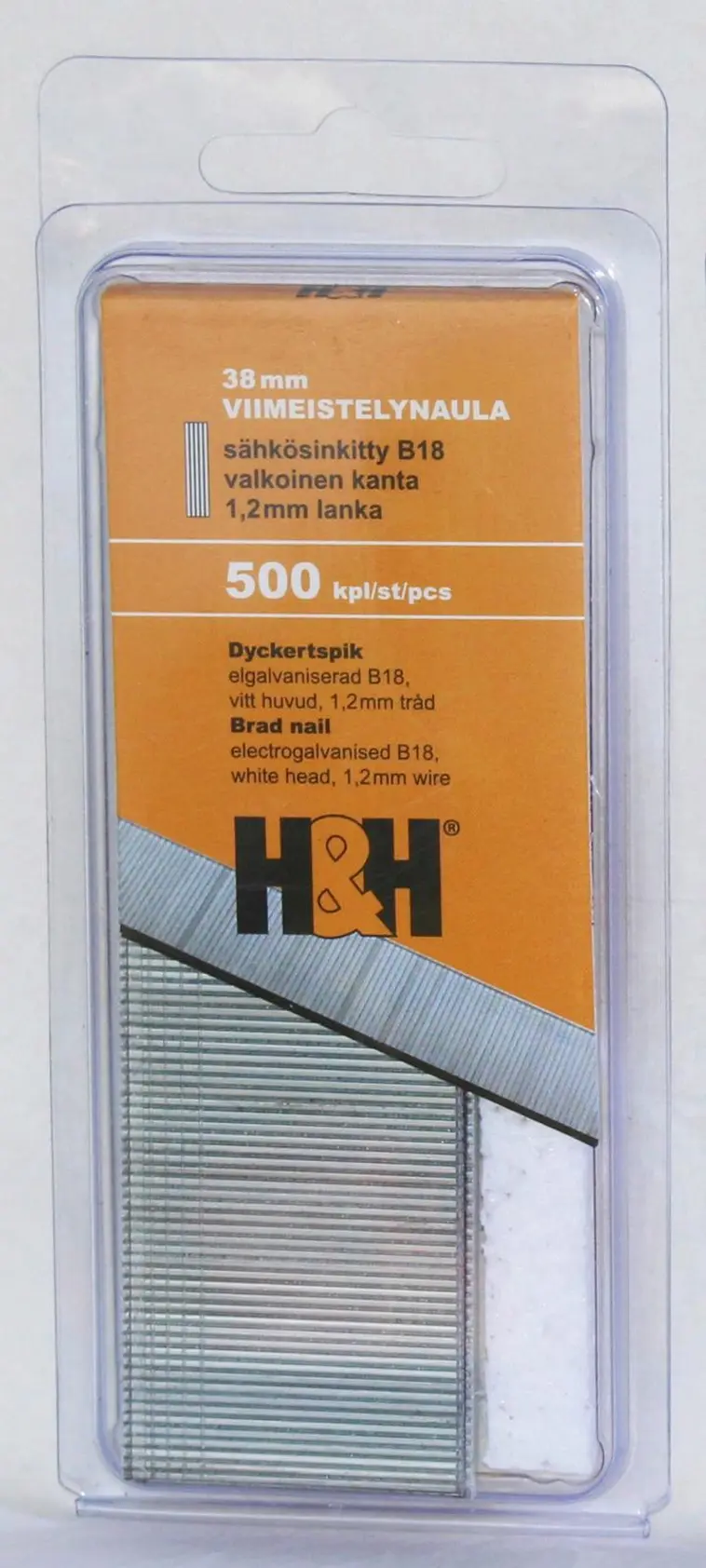 H&H viimeistelynaula 38mm sähkösinkitty 500kpl valkoinen kanta