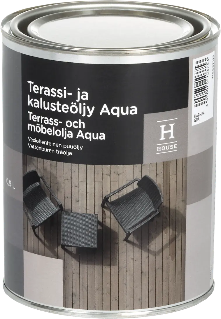 House terassi- ja kalusteöljy Aqua 0,9l harmaa ulkokäyttöön | Prisma  verkkokauppa