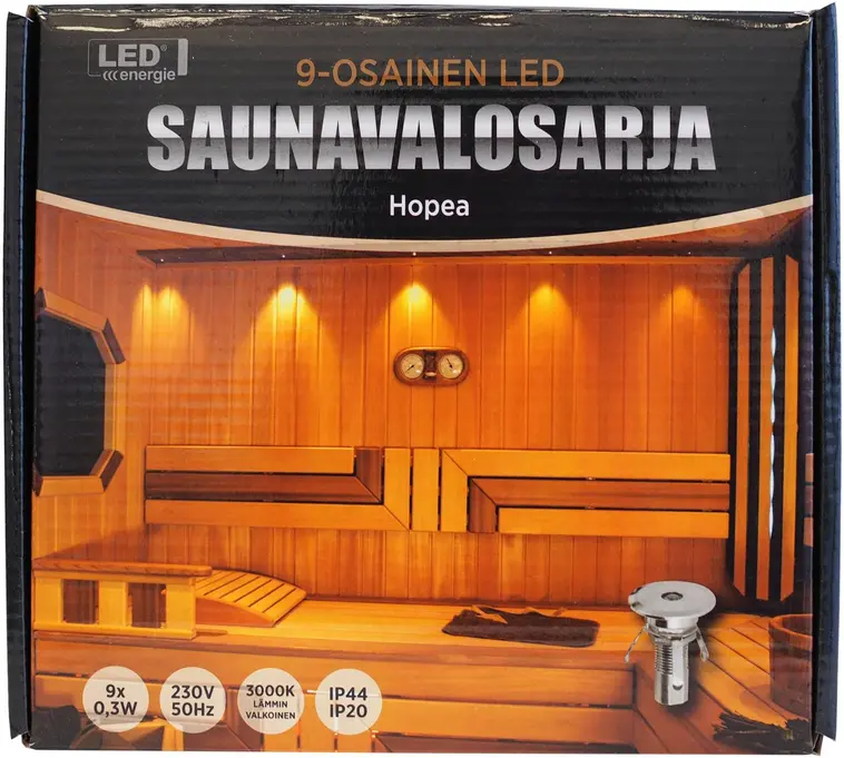 Led Energie saunavalosarja 9-osainen, hopea (teflon) - 2
