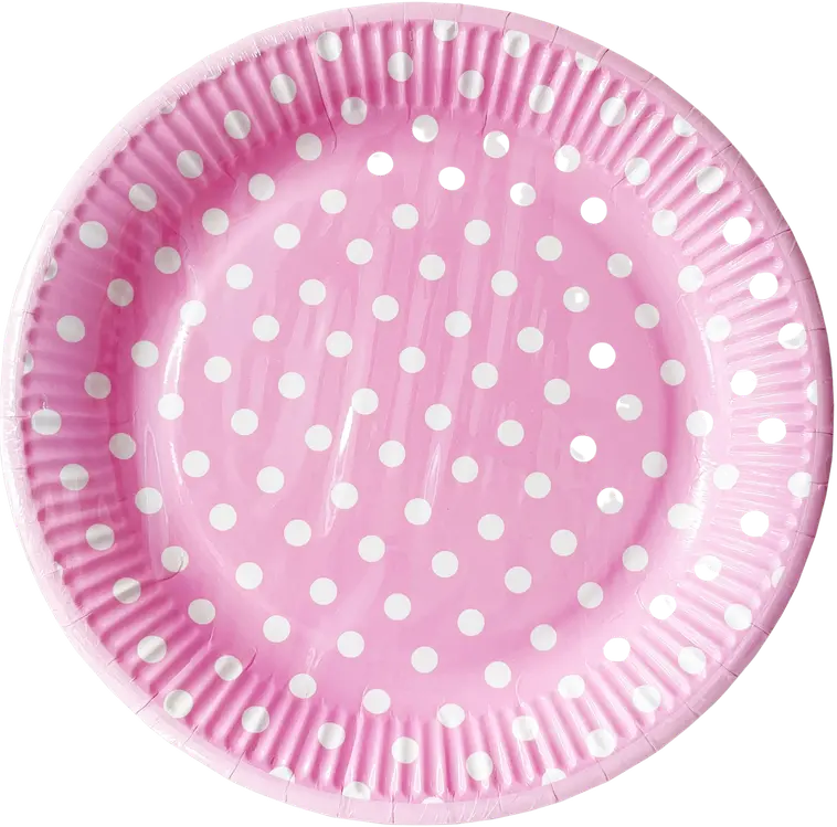 Roosa nauha lautanen 18 cm pinkki valkoiset pilkut 8 kpl
