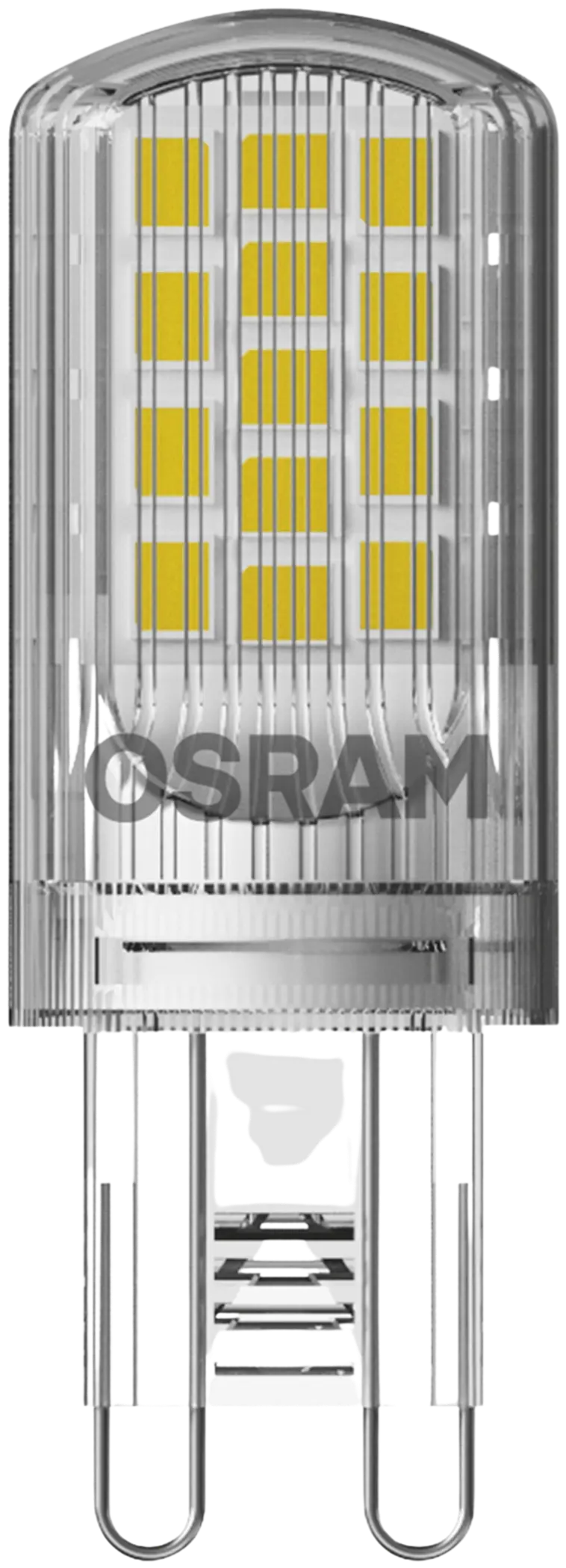 Osram LED PIN 4,2W/2700K G9 ei-himmennettävä kirkaskupuinen LED-pienoislamppu. Kupu muovia. Valovirta 470 lm (vastaa 40 W:n hehkulamppua). Pakkaus sisältää kaksi lamppua.