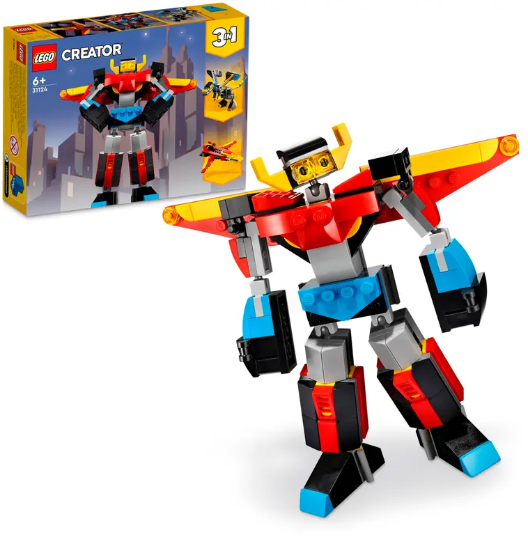 LEGO® Creator 3in1 Superrobotti 31124 Rakennussarja, jonka osista voi rakentaa robottilelun, suihkulentokoneen tai lohikäärmeen, yli 7-vuotiaille lapsille (159 osaa)