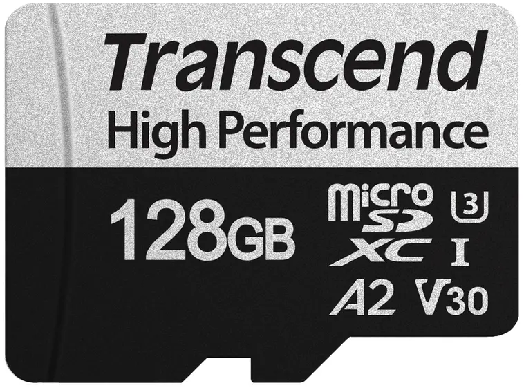 Transcend 330S microSDXC Muistikortti, 128GB 100/85MB/s. U3, UHS-I (MLC, V30, A2) Paketissa mukana SD-adapteri.