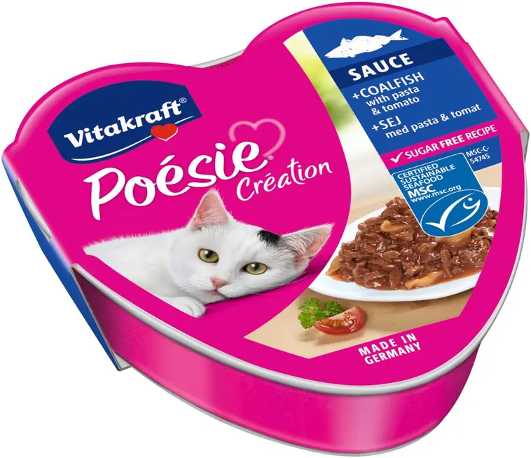 Vitakraft Poésie® Création Kissan märkäruoka, seitiä, pastaa ja tomaattia kastikkeessa 85g