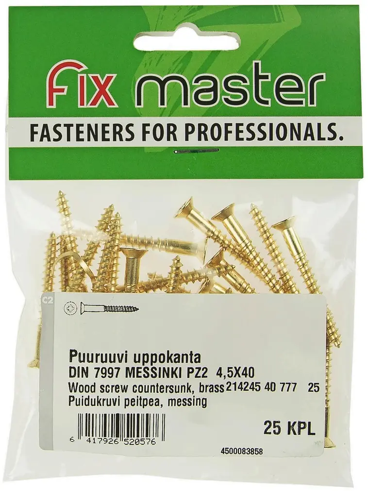 Fix Master puuruuvi uppokanta messinki PZ2 4,5X40 25kpl