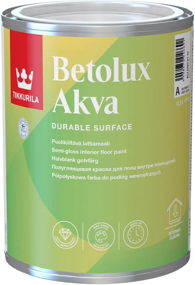 Tikkurila Betolux Akva lattiamaali 0,9l A valkoinen sävytettävissä  puolikiiltävä | Prisma verkkokauppa