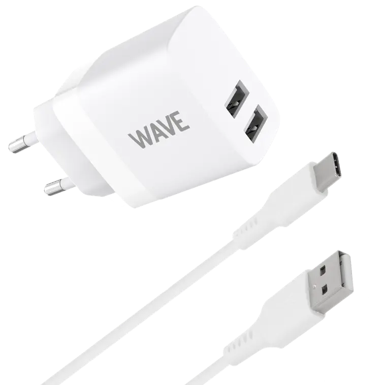 Wave Verkkolaturi, 2 x USB + USB Type-C kaapeli (15W), Valkoinen | Prisma  verkkokauppa