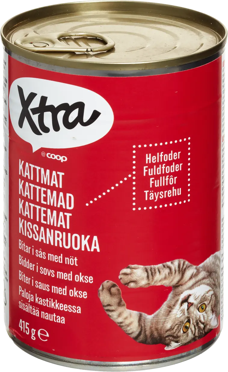 Xtra 415g kissanruoka paloja kastikkeessa, sisältää nautaa