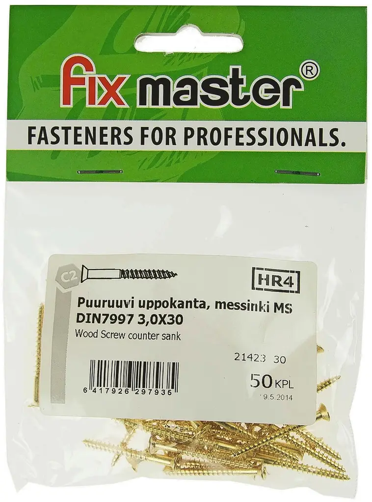 Fix Master puuruuvi uppokanta, messinki 3,0X30 50kpl