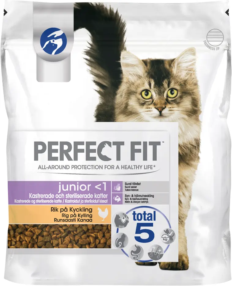 Perfect Fit Junior (<1 vuotta) - Kissan kuivaruoka steriloiduille pennuille - Runsaasti Kanaa (750g)