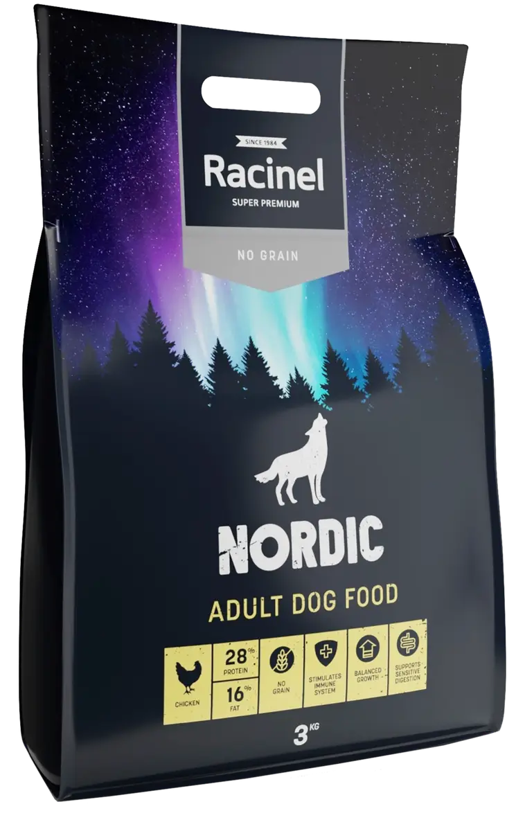 Racinel Nordic adult chicken täysravinto kanasta kaikille aikuisille koirille 3 kg