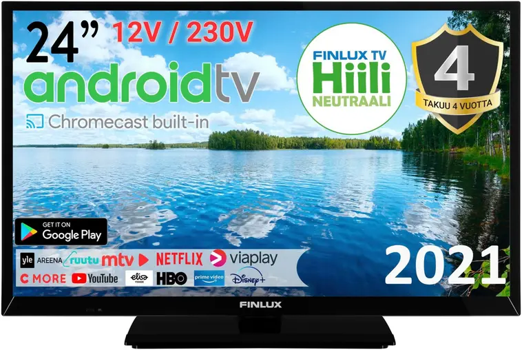 FINLUX 24-FAF-9520-12 24" ANDROID SMART LED TELEVISIO 230V ja 12V käyttöjännitteille
