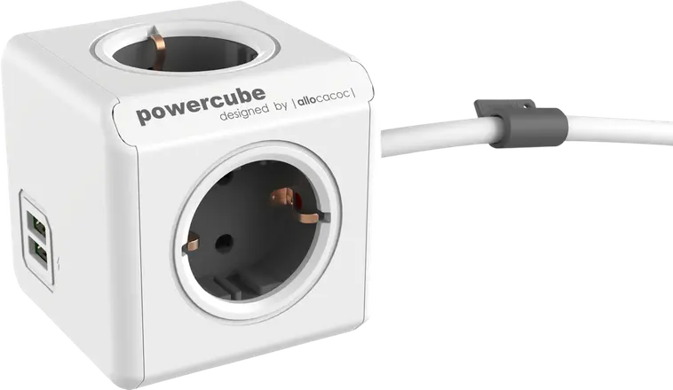 Allocacoc jatkojohto powercube 4-os 1.5m schuko+2-USB+kiinnike - 2