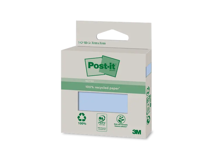 Post-it® ekologiset  värilliset viestilaput 100 kpl/ nippu,  76x76mm, 4 väriä