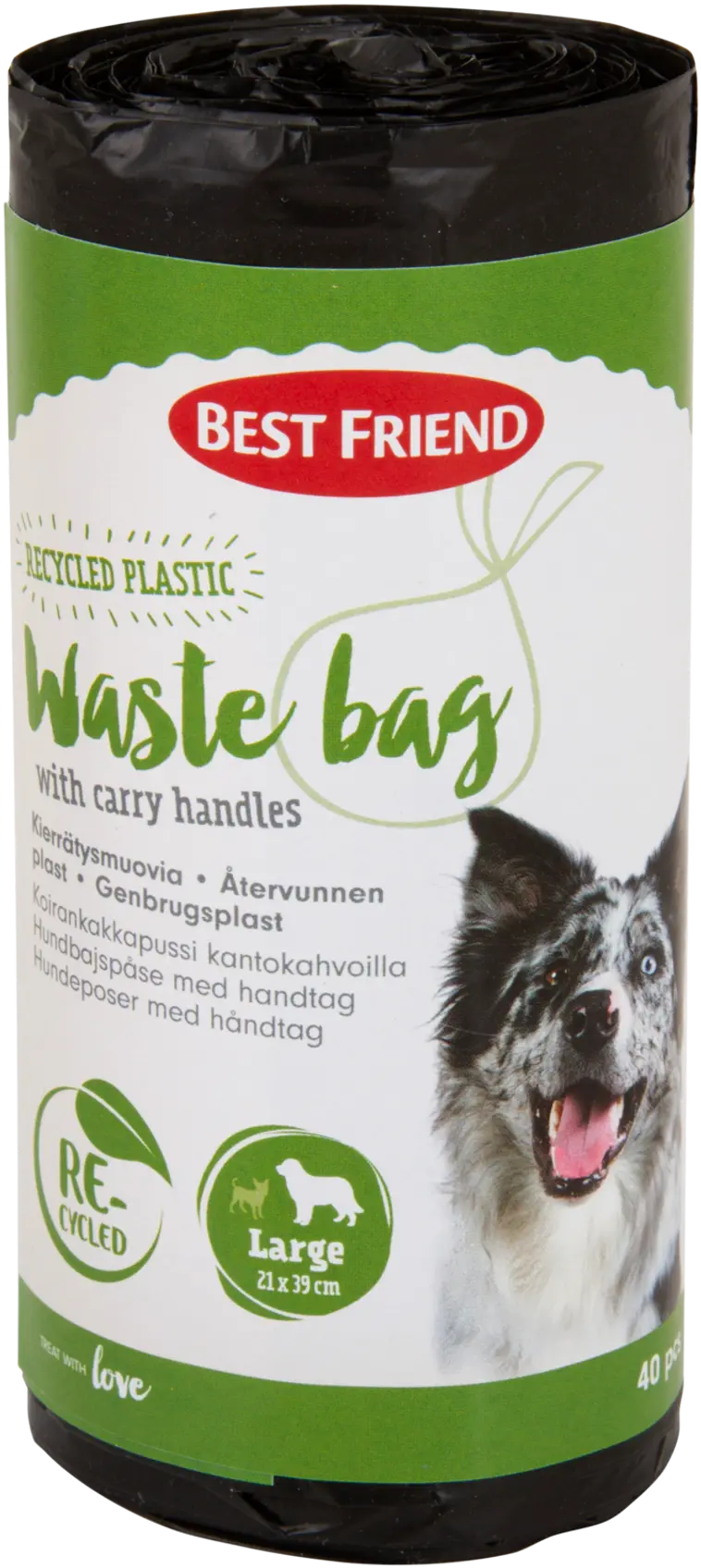 Best Friend Koiran kakkapussi L (21x39 cm) kantokahvoilla, kierrätysmuovia