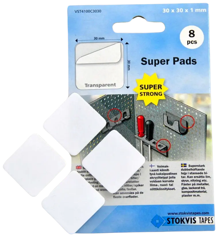 Stokvis Tapes super pads asennusteippipala 30mm x 30mm x 1mm 8kpl