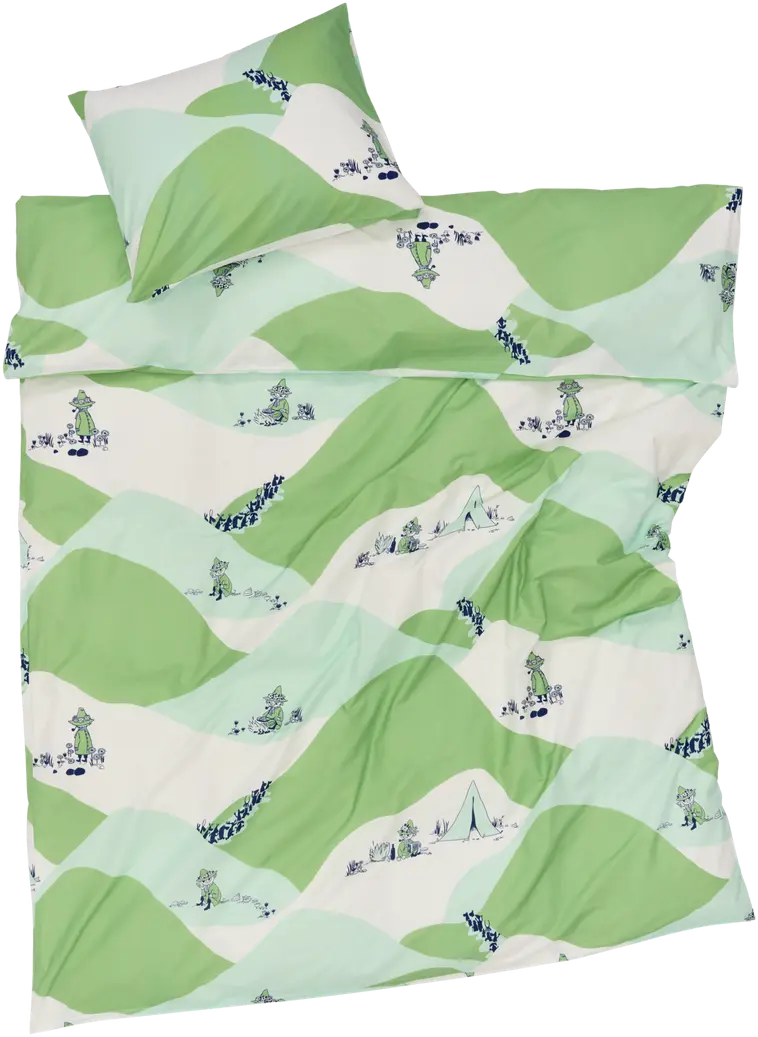 Moomin Arabia pussilakanasetti Nuuskamuikkunen 150x210+50x60 cm, vihreä