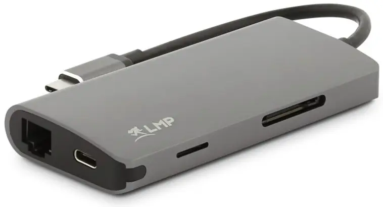 LMP USB-C mini Dock HDMI 3x USB 3.0 Ethernet SD/MicroSD USB-C charging Harmaa - 2