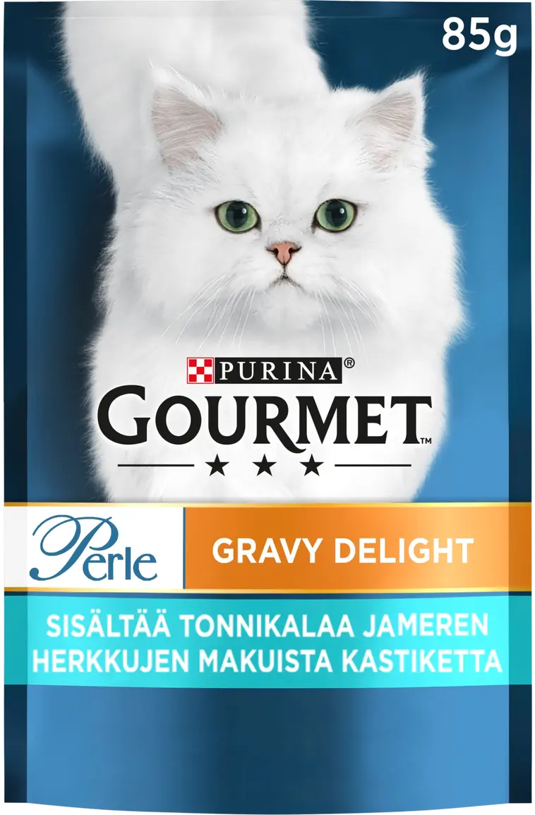 Gourmet 85 g Perle Gravy Delight tonnikalaa ja meren herkkujen makuista kastiketta kissanruoka