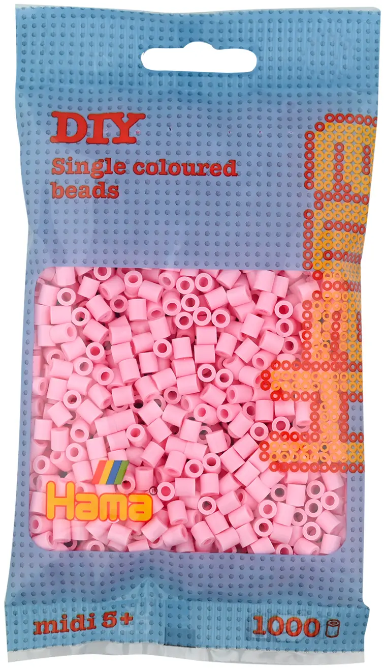 Hama Midi silityshelmet pussissa, 1000 kpl, pastelli roosa