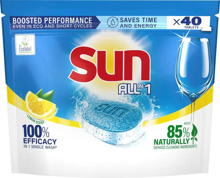 Sun Lemon Konetiskitabletti All-in-1 Ympäristömerkki 40 kpl