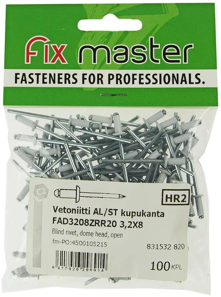 Fix Master vetoniitti alumiini kupukanta 3,2X8 100kpl