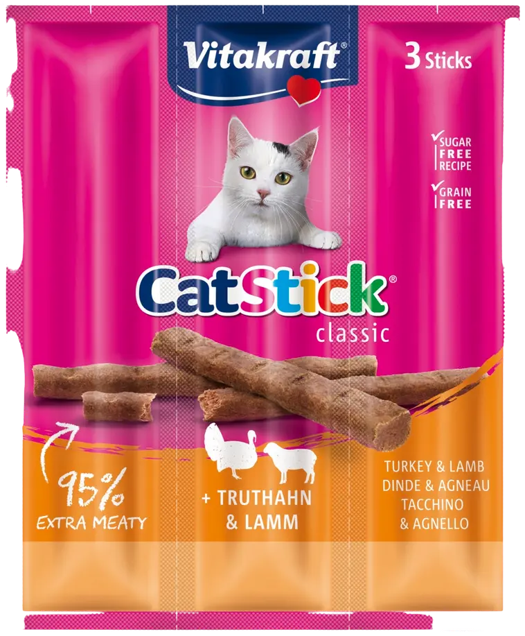 Vitakraft Cat Stick® Lihatikku kissoille, kalkkuna & lammas 3kpl