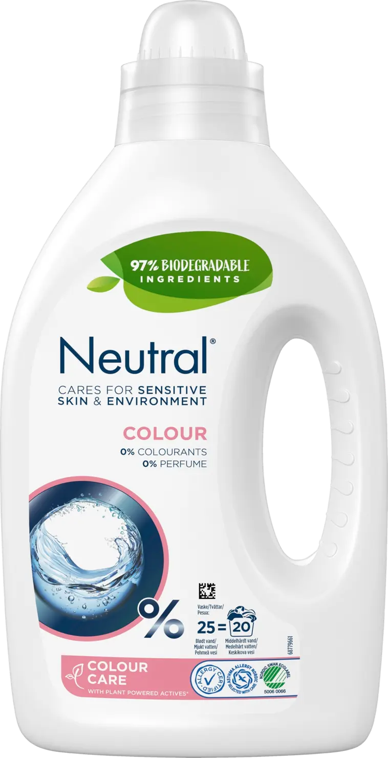 Neutral Colour Hajusteeton Pyykinpesuaine Joutsenmerkki Dermatologisesti testattu 1 L 25 pesua