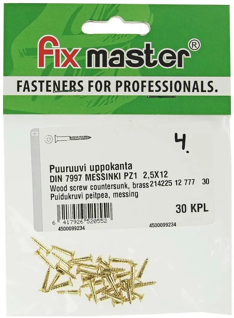 Fix Master puuruuvi uppokanta messinki PZ1 2,5X12 30kpl
