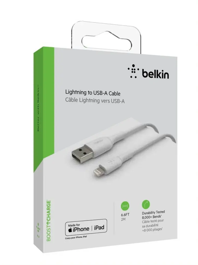 Belkin USB-A / lightning kaapeli 2m, valkoinen
