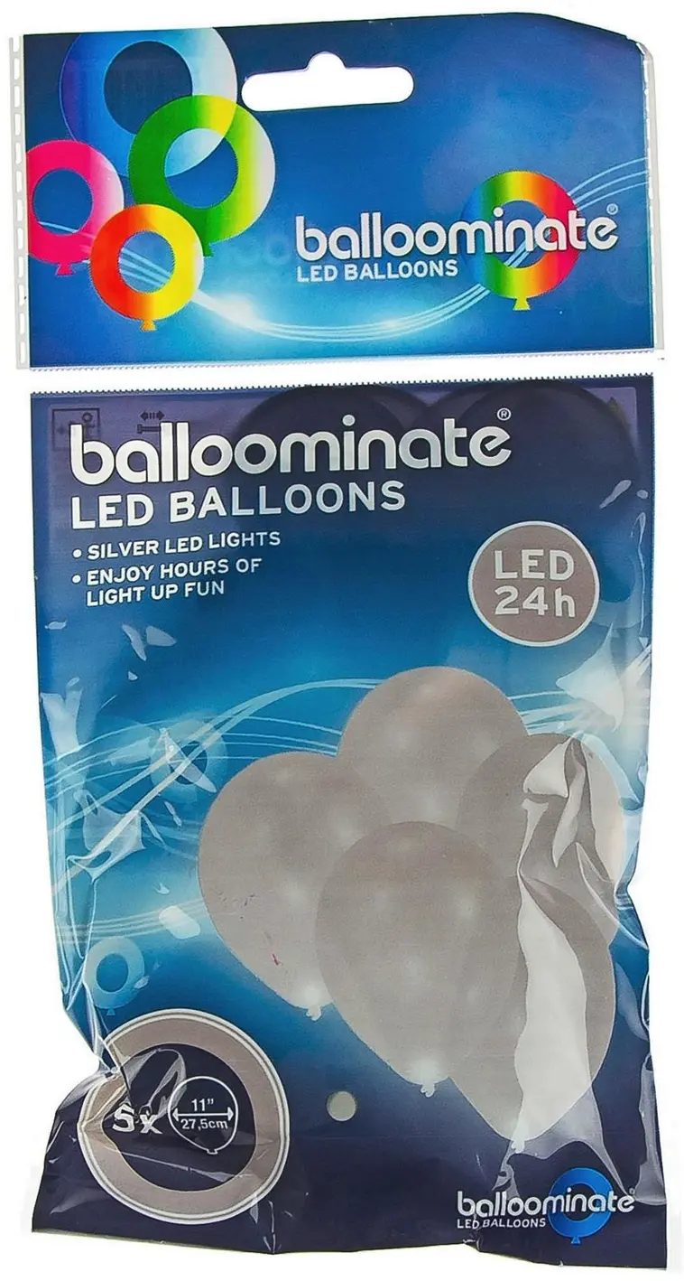 LED-ilmapallo hopeanvärinen 5 kpl/pss