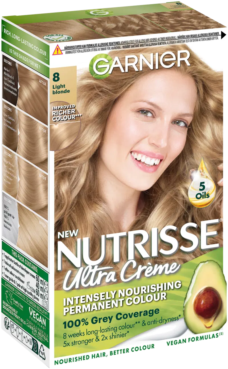 Garnier Nutrisse Ultra Creme 8.0 Светлый блондин Натуральный блондин перманентный цвет 1шт (цвет Светлый блондин)
