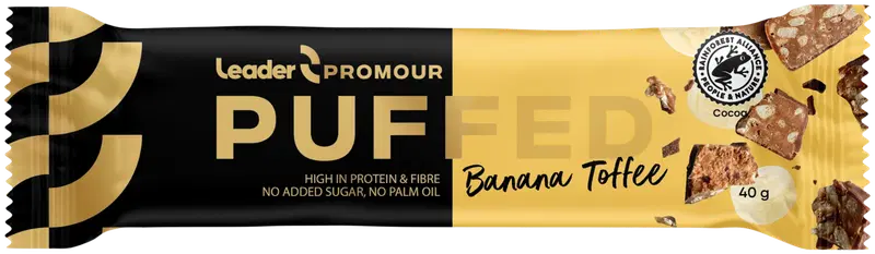 Протеиновый батончик Leader Promour Puffed Banana-Toffee со вкусом банана и ириски, шоколада и риса, 40 г