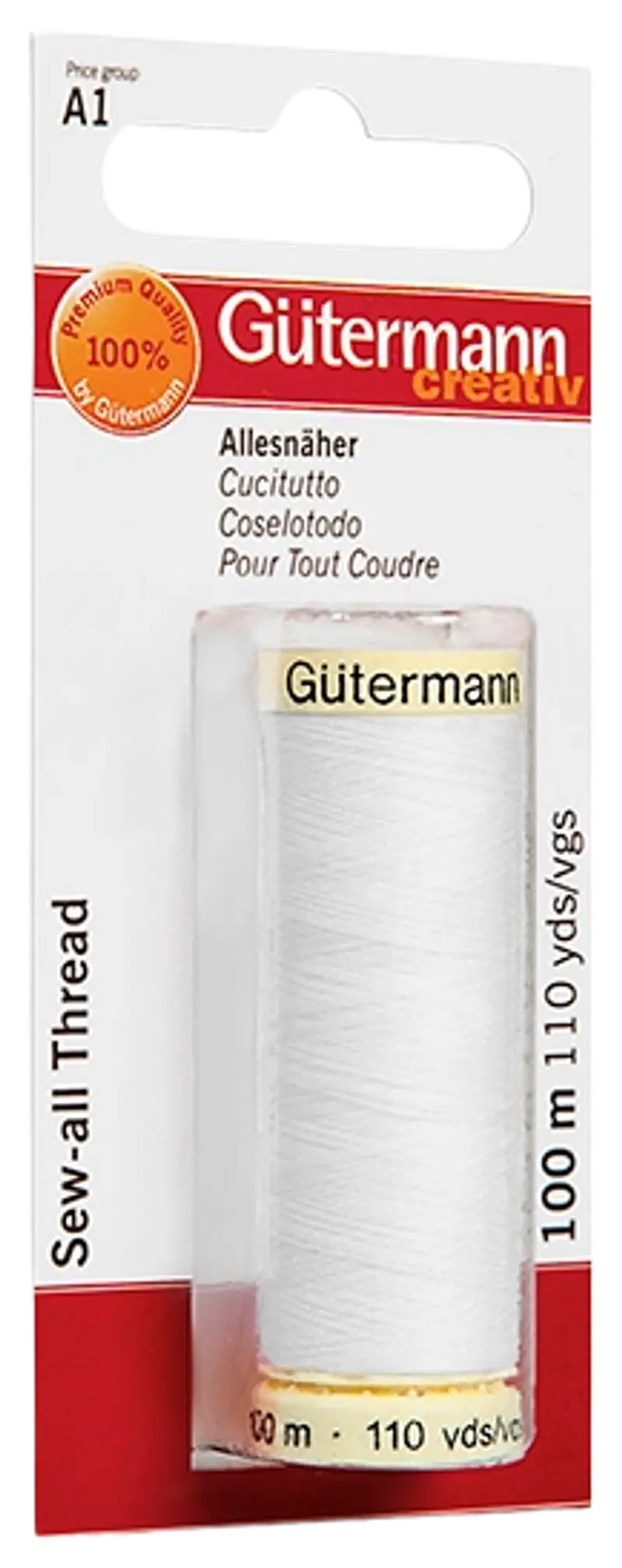 Нитка универсальная швейная Gütermann 100 м полиэстер, белая (цвет белый)