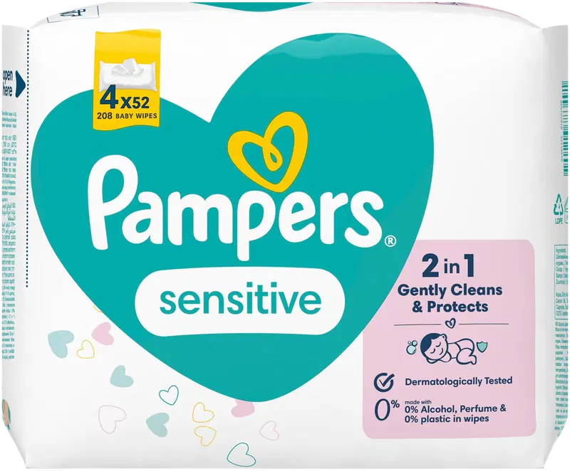 Чистящие салфетки Pampers Sensitive Baby Wipes 4x52шт